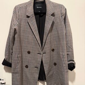 Madewell Women's Plaid Blazer in Greg with blue and white texture